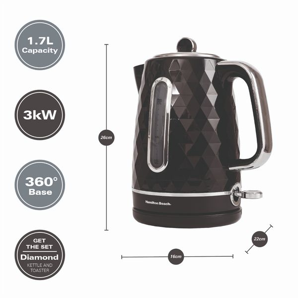 Hamilton Beach Kettle And Toaster Set Diamond Collection Black
