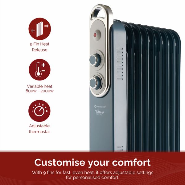 Rediffusion Vintage 9 Fin Oil Filled Radiator Blue