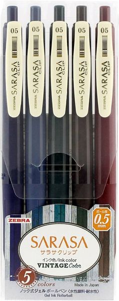 Sarasa Clip Gel Pens - Vintage 5 Colours 0.5mm