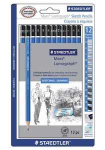 Staedtler: Mars Lumograph Set of 12 Sketching Pencils in metal tin: Softlead Pencils (8B to 2H)